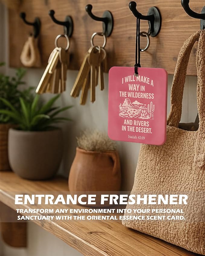 Pink Western Christian Square Citrus Car Air Freshener 4 Pcs, Southwestern Desert Cowgirl Religious Hanging Air Freshener for