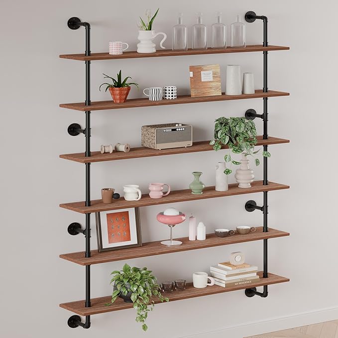 48 InchPipe Bookshelf Floating Shelves for Wall Shelves Bookshelf Industrial Pipe Shelving Shelves Real Wood Planks Rustic Ha