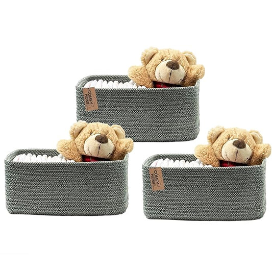 COMFY-HOMI 13" x 8.5" x 5.1"Storage Baskets for Organizing | Cotton Rope Woven Basket | Toy Storage Bin Box | Basket for Shel