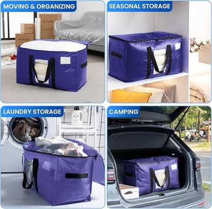 TAILI 8 Pack Dark Blue Extra Large Moving Bags, Heavy Duty Totes with Visible Window, Wrap Around Handles, Great for Storage
