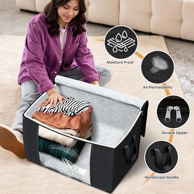 Fab totes 24 Gallons Clothes Storage, Foldable Thick Fabric Blanket Storage Bags, Containers for Organizing Bedroom, Closet, 