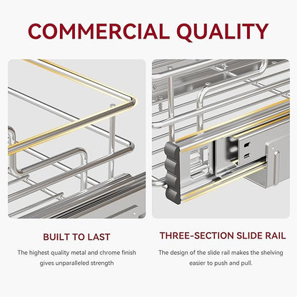 Under Sink Organizer 9" W X17 D, Pull Out Cabinet Organizer 2 Tier, Under Sink Slide Out Chrome Plated, Under Kitchen Bathroo