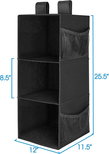 MAX Houser 3-Shelf Hanging Closet Organizers, Collapsible Closet Hanging Shelves for Camper, Nursery Hanging Organizers, Blac