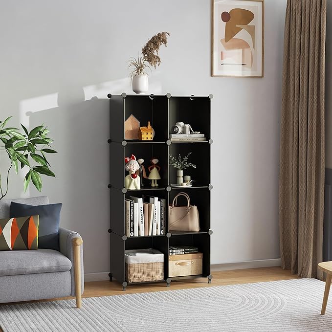 AWTATOS 8 Cube Storage Organizer, Closet Organizer Storage Shelf, Bookcase Bookshelf, DIY Stackable Storage Cubes Shelves for