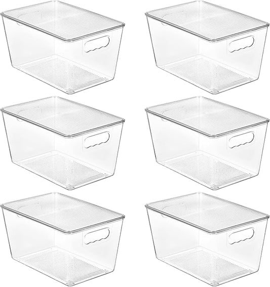 Vtopmart 6 Pack Clear Stackable Storage Bins with Lids, Large Plastic Containers with Handle for Pantry Organizer and Storage