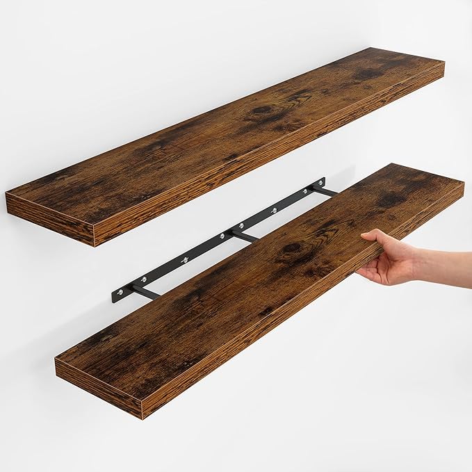 Fun Memories Floating Shelves for Wall, Rustic Wood Wall Mounted Shelves for Bathroom, Bedroom, Living Room and Kitchen, Stor