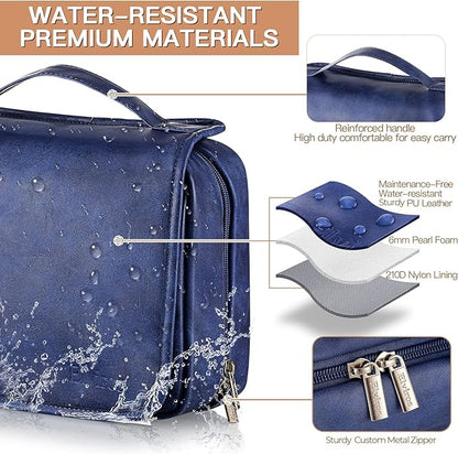 Elviros Hanging Toiletry Bag for Men Travel Essentials 3-in-1 Large Waterproof Dopp Kit PU Leather Shaving Bag with Separate 