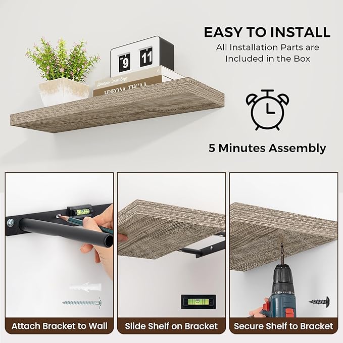 Dreamland 40 Inches Floating Shelves for Wall,9.3 Inch Deep Floating Shelves Set of 2, Large Display & Storage Shelf, Wall Sh