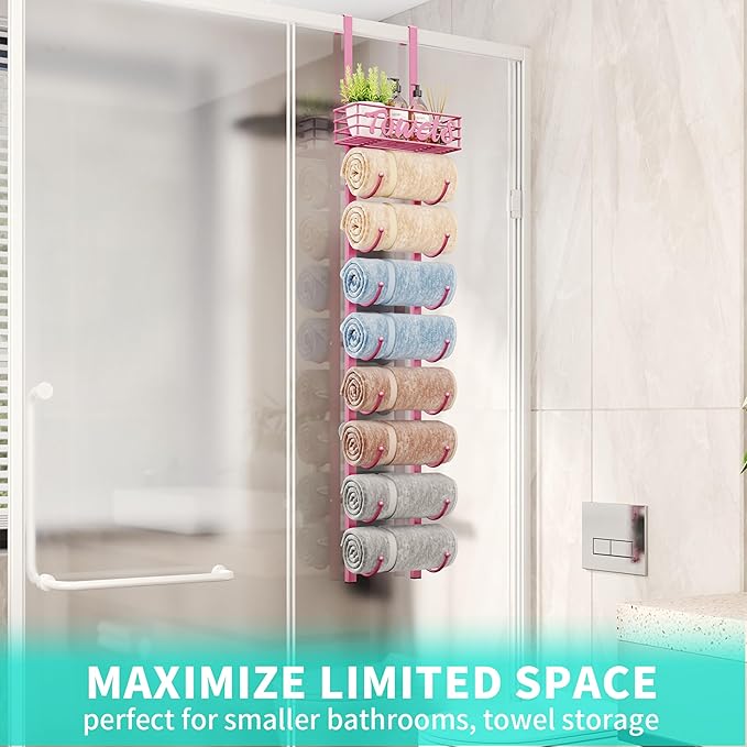 HapiRm Towel Racks for Bathroom Storage - 9 Tier Over The Door & Wall Mount Rolled Towel Storage Organizer Holder with Metal 