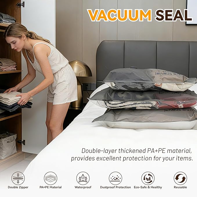 Travel Vacuum Bags for Clothing with Rechargeable Cordless Pump,Vacuum Storage Bags,15 Pack Vacuum Bags,Compression Packing f