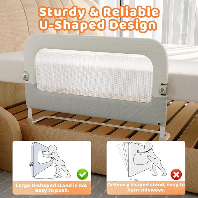 omzer Large Bed Guard Rail for Toddlers - 59inch Foldable & Adjustable Heights Baby Bed Safety Railing - Toddler Long Bed Rai
