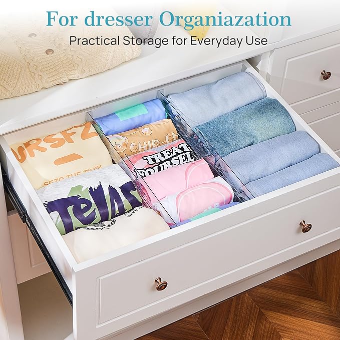 Vtopmart 8 Pack Drawer Dividers for Clothes, 4" High 10.2"-16.5" Adjustable Expandable Dresser Drawer Organizer, Clear Plasti