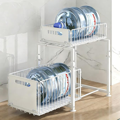 Under Sink Organizer, 2-Tier Multi-Use Kitchen and Bathroom Organizers and Storage, Slide Out Thickened Metal Under The Sink 
