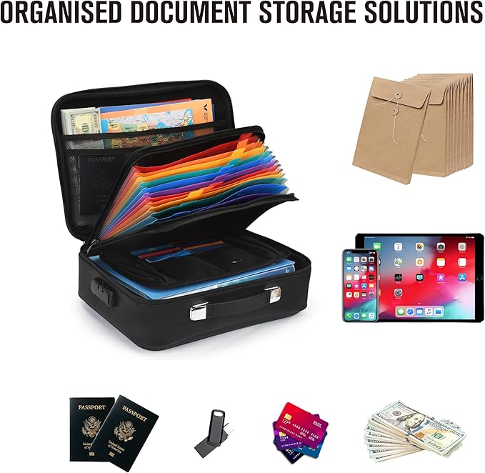 MAXSafes Fireproof Document Box, Hard-Shell Design Waterproof Fireproof Document Box with Lock File Boxes for Documents Impor