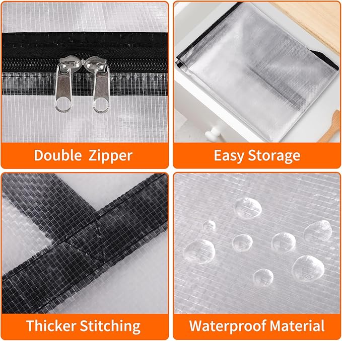 TasticTotes 6 Pack Clear Storage Bags for Comforter, Clothes & Bedding, Plastic Blanket Storage with Zipper and Handle, Movin