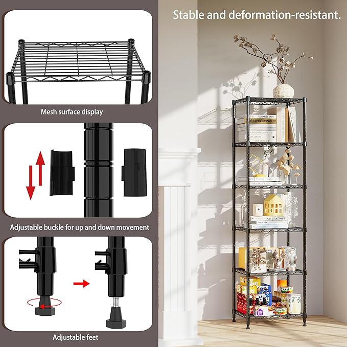 REGILLER 6 Wire Shelving Steel Storage Rack Adjustable Unit Shelves for Laundry Bathroom Kitchen Pantry Closet (16.7L x 11.9W