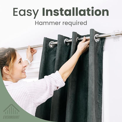 No Adhesive Heavy Duty Curtain Rod Holders with Wide Hook, 5X Stronger Than Adhesive Curtain Rod Hooks,Tension Curtain Rod Br
