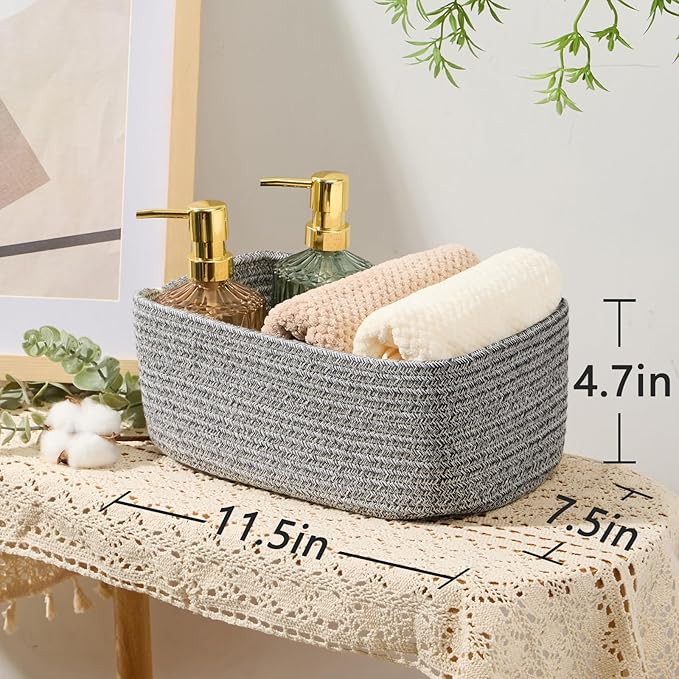 MiniArk Small Storage Baskets for Organizing | Closet Organizer Bins | Shelf Toy Basket | Woven Rope Baskets | Cube Decorativ