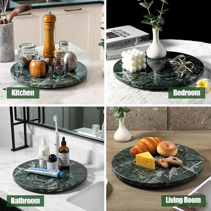 12" Marble Lazy Susan Turntable - 100% Natural Stone Round Serving Tray with Silent Spinning, Revolving Cake Stand & Cheese B