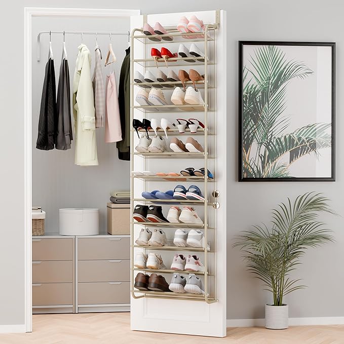 Whitmor 36 Pair Over The Door Shoe Organizer, 12 Tier Hanging Shoe Organizer, Heavy Duty Metal & Mesh Shoe Holder, Hanging Sh
