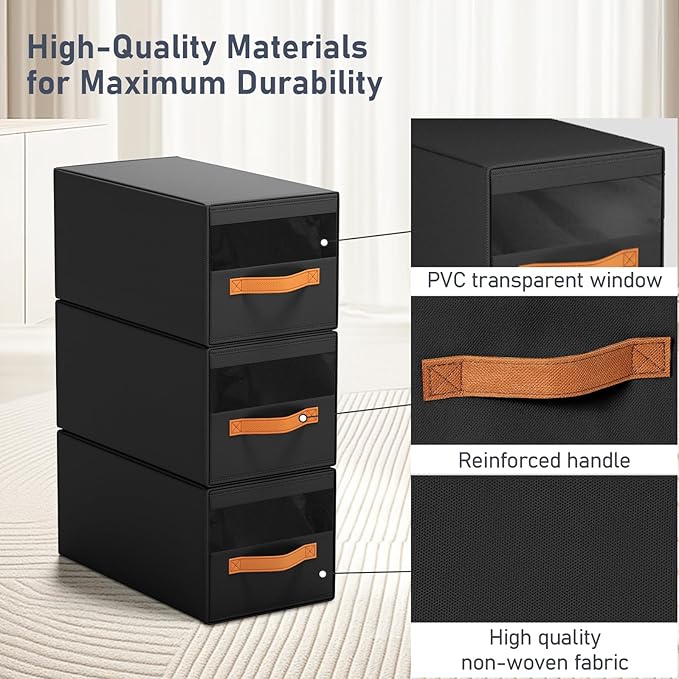 DIMJ Closet Organizers and Storage - Fabric Bins with Drawers for Closet Foldable Clothes Organizers with Clear Window, Stack