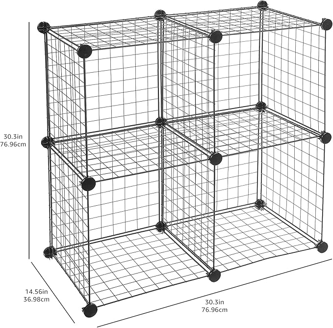 Amazon Basics 4 Cube Wire Grid Storage Organizer, Closet Organizer and Shelves, Stackable, Space-Saving, Easy to Assemble, 14