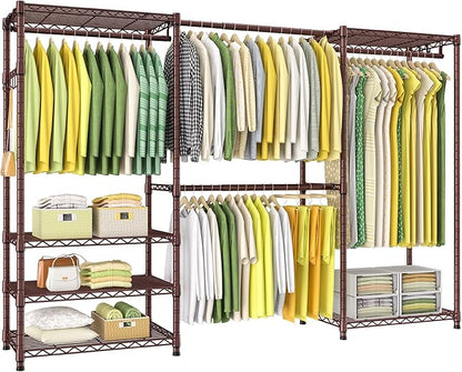 Ulif E1 Heavy Duty Closet Garment Rack, 6 Tiers Adjustable Metal Freestanding Expandable Clothing Storage with 4 Hanger Rods,