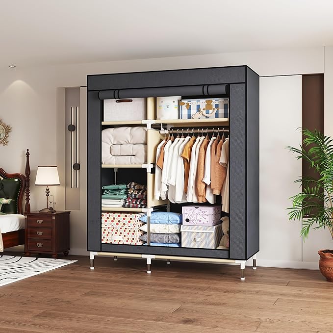 Portable Wardrobe Closet Durable and Easy to Assemble Heavy Duty Clothes Rack with Non-Woven Cover Fabric Best for Bedroom an