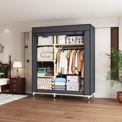 Portable Wardrobe Closet Durable and Easy to Assemble Heavy Duty Clothes Rack with Non-Woven Cover Fabric Best for Bedroom an