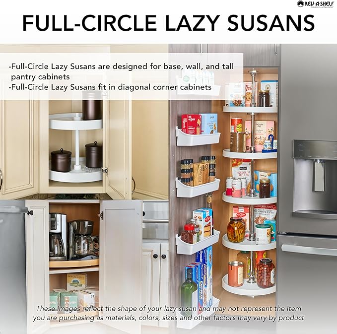 Rev-A-Shelf 20 Inch 3 Tier Full Circle Lazy Susan for H Corner Kitchen Cabinets, Large Plastic Home Storage Rotating Shelves,