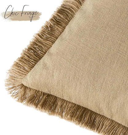 Foindtower Set of 2 Decorative Linen Fringe Throw Pillow Covers Farmhouse Cushion Cover with Tassels Soft Accent Pillowcase f