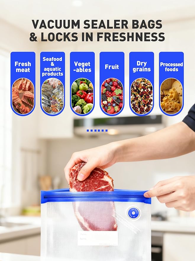 30 Pcs Reusable Vacuum Sealer Bags for Food, L-Size (10 x 13in) BPA-Free Vacuum Storage Bags with Sealing Clips & Leak-Proof 