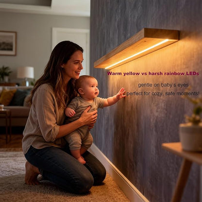 ROGMARS 36 Inches Long Walnut Floating Shelves with Led Light,Rustic Solid Wood Farmhouse Wall Shelves with Invisible Bracket
