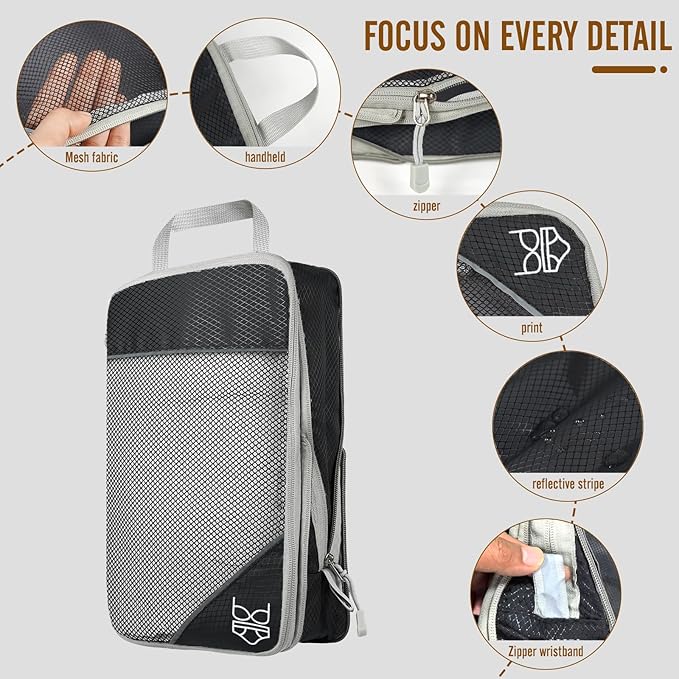8 Set Compression Packing Cubes for Travel, Expandable Luggage Organizer with Shoe Bag & Laundry Bag - Lightweight Suitcase &