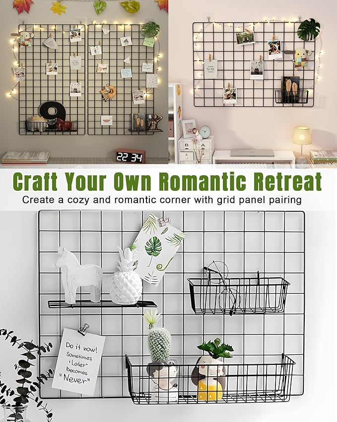 6 Pack Wire Baskets, Grid Panel Hanging Wall Basket, Grid Wall Accessory, Display and Storage Wall Basket for Kitchen, Home D