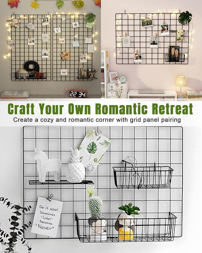 6 Pack Wire Baskets, Grid Panel Hanging Wall Basket, Grid Wall Accessory, Display and Storage Wall Basket for Kitchen, Home D