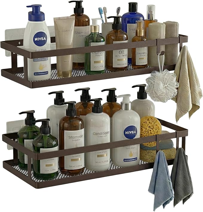 PUSDON 2-Pack Minimalist Shower Caddy Wall Mount, Open Frame Bathroom Shelf Organizer with Mesh Base, Rustproof Floating Spic