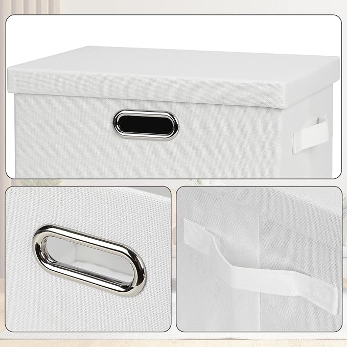 Graciadeco Medium 15" 21 Quart Collapsible Stackable Storage Bins with Lids, 1 Pack White Foldable Fabric Closet Storage Boxe