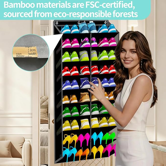 Heavy-Duty, over the door shoe organizer, Extra-Wide Large, shoe organizer, Holds 30 Pairs & Supports 100lbs, shoe rack, with