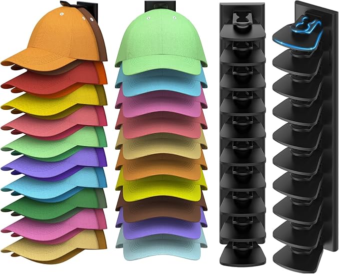Volnamal Hat Organizer for Baseball Caps, 2 Pack Hold Up to 40 Hats, Hat Rack for Wall Space Saving, Hat Hanger w/Strong Adhe