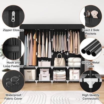 VTRIN Portable Closet for Hanging Clothes 67 Inch Wide Large Capacity Portable Wardrobe Closet with Cover, 4 Storage Shelves 