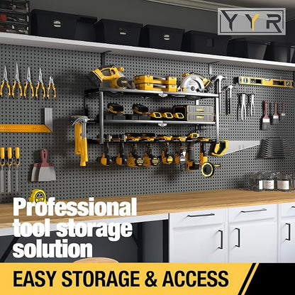YYR Heavy Duty Power Tool Organizer Wall Mount, Cordless Drill Hanger Storage Rack, Battery Tools Holder with Charging Statio