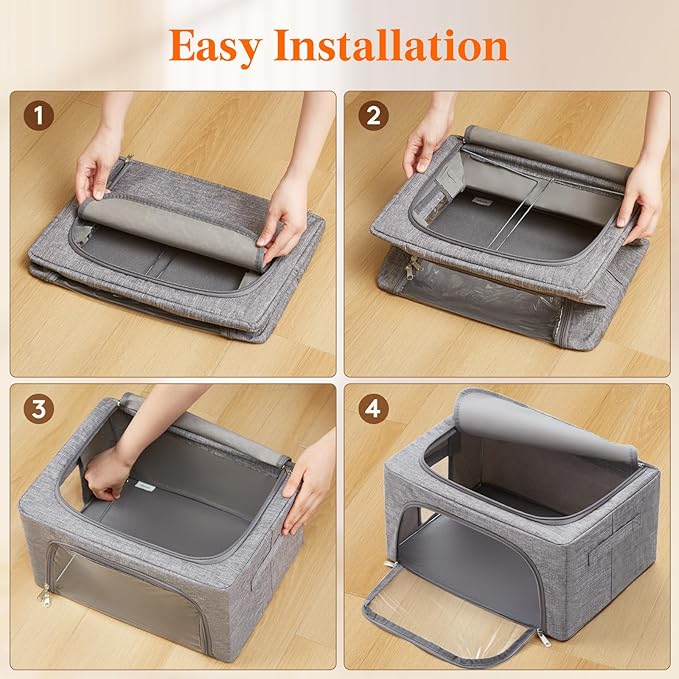 Lifewit Clothes Storage Bins with Metal Frame, Stackable Storage Box, Foldable Clothing Storage Bins with Lids, 25L Storage B