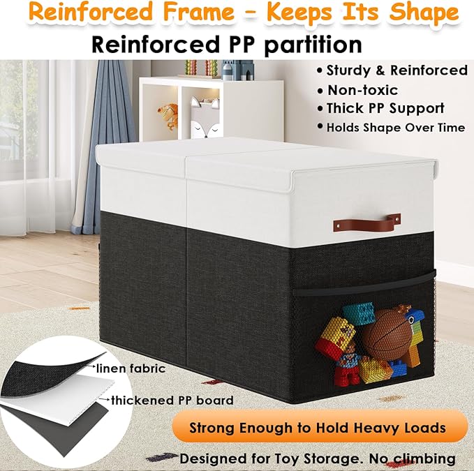 Large Toy Storage Box with Lid Upgraded Toy Storage Chest Organizer with Divider Foldable Toy Bin for Kids Boys Girls Playroo