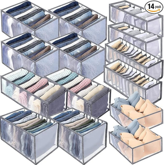 14 Pcs 6 Different Sizes Upgraded Wardrobe Clothes Organizer Jeans Organizer for Closet Foldable Pants Storage with Compartme