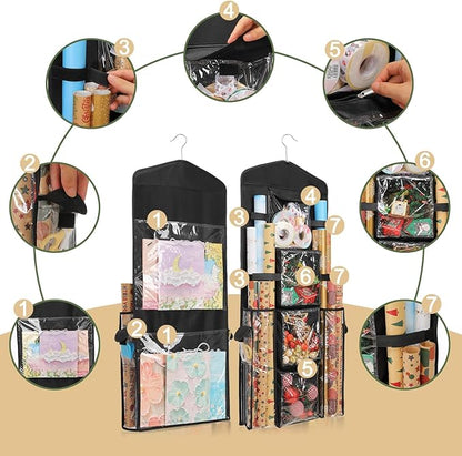 EXLIFBAG Wrapping Paper Storage, Gift Wrap Organizer Holder Double-Sided Hanging Gift Bag Storage Organizer