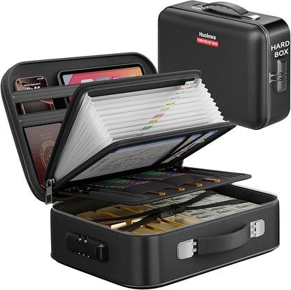 Fireproof Document Box, Hard Case Fireproof Box with Lock, Portable Hard-Shell Fireproof Water Resistant Document Safe for Im