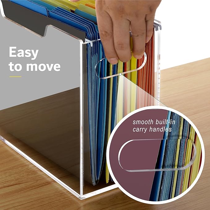 DINGHUO Acrylic File Folder Organizer, Hanging File Organizer Box, File Holder with Handles for Letter Size/A4, Clear File Bo
