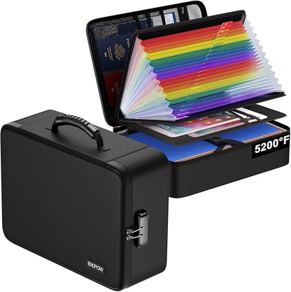 ENGPOW 5200℉ Soft Case Fireproof Document Box with Lock,Fireproof Box with 25 Colorful Pocket Accordion File Folder,Fireproof