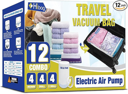 HIBAG Travel Vacuum Bags with Electric Pump for Luggage and Suitcase, Vacuum Seal Compression Packing Bags for Clothes Clothi